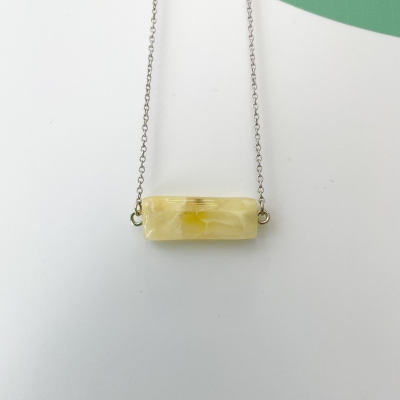 translucent yellow rectangle motif, polymer clay and resin necklace, surgical stainless steel chain