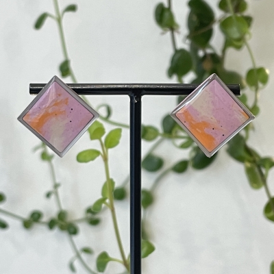 Handcrafted square polymer clay earrings with silver stainless steel frame