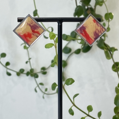 Handcrafted square polymer clay earrings with silver stainless steel frame