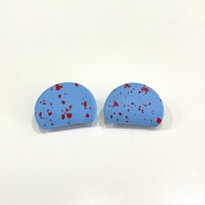 Handmade polymer clay earrings azure terrazzo and curved circle shape stainless steel backs