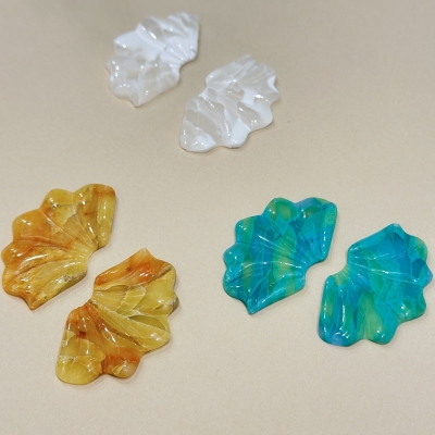 Handcrafted polymer clay earrings flower shape yellow orange Color