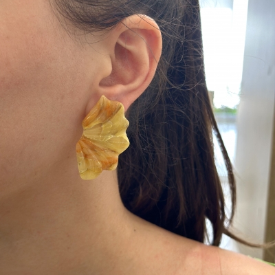 Handcrafted polymer clay earrings flower shape yellow orange Color