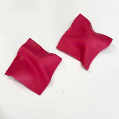 Handcrafted polymer clay earrings looks like pink cloth