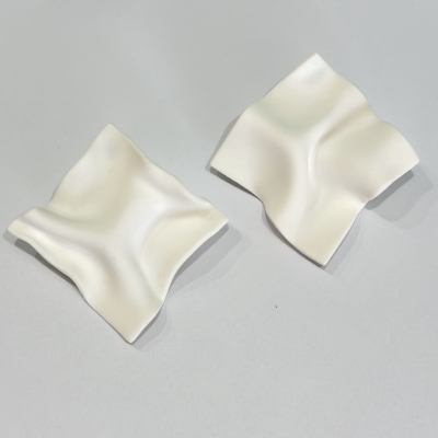 Handcrafted polymer clay earrings looks like white cloth