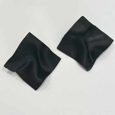 Handcrafted polymer clay earrings looks like black cloth