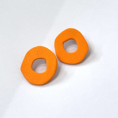 Handmade polymer clay earrings abstract circle shape Orange