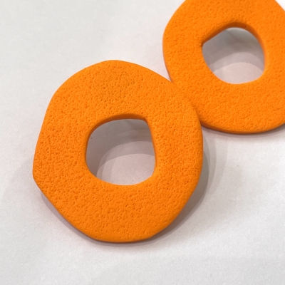 Handmade polymer clay earrings abstract circle shape Orange