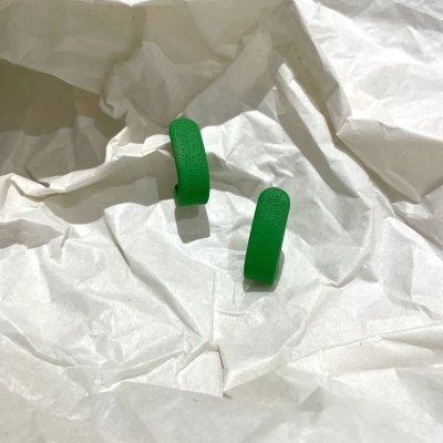 handmade, small, green hoop earrings from polymer clay
