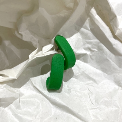 handmade, small, green hoop earrings from polymer clay