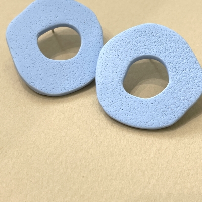 Handmade polymer clay earrings abstract circle shape Light blue 