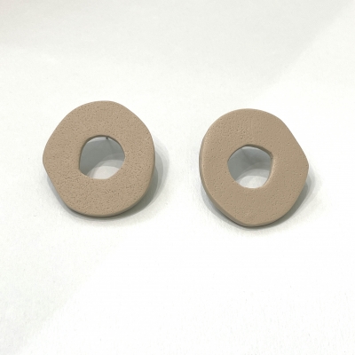 Handmade polymer clay earrings abstract circle shape Beige