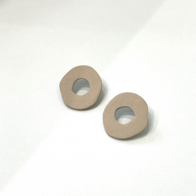 Handmade polymer clay earrings abstract circle shape Beige 