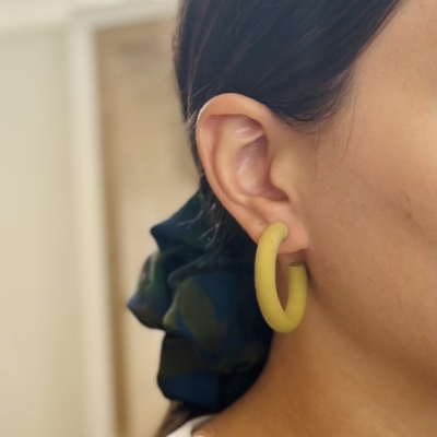 Polymer clay yellow hoops with stainless steel attachment 