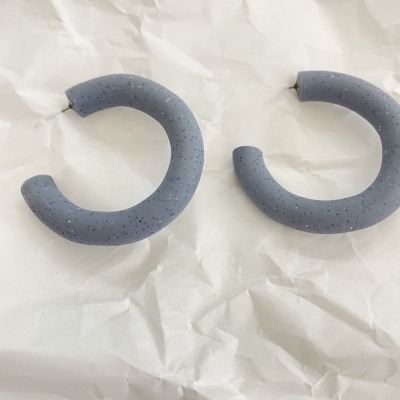 Polymer clay grey hoops with stainless steel attachment 