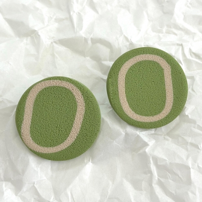Handmade polymer clay earrings light green Color circle shape