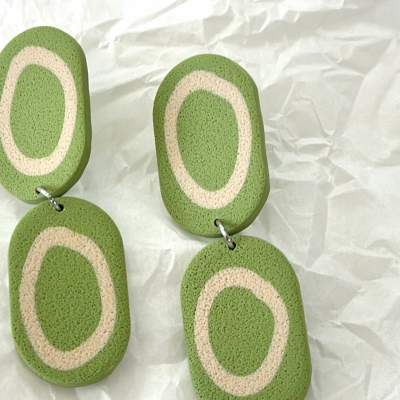 Handmade dangle polymer clay earring in light green Color