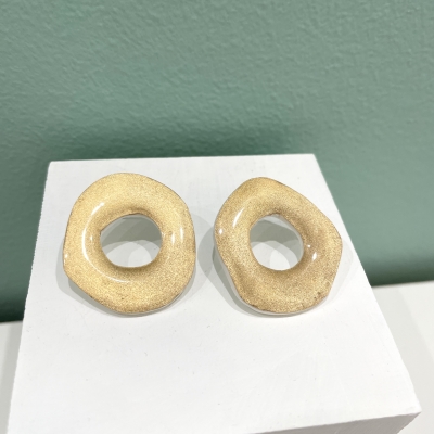 Handmade polymer clay earrings abstract circle shape gold colour