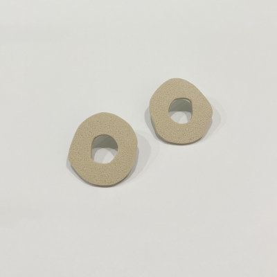 Handmade polymer clay earrings abstract circle shape Beige