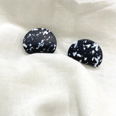 Black and white dots Carved polymer clay earrings 