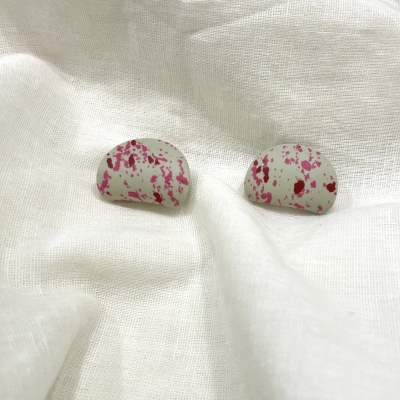 Beige with pink dots Carved polymer clay earrings