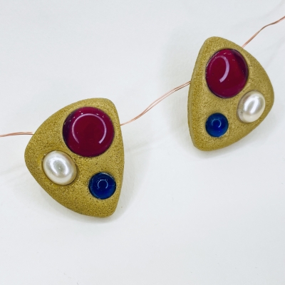 Handmade gold polymer clay earrings with semiprecious stones