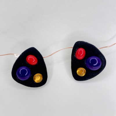 Handmade black polymer clay earrings with semiprecious stones