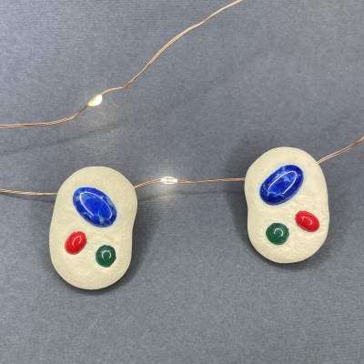 Handmade polymer clay earrings cream colour with semiprecious stones