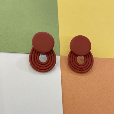 Polymer clay earrings with terracotta little circle and stripes