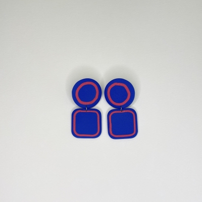 Handmade polymer clay earrings , blue colour statement piece