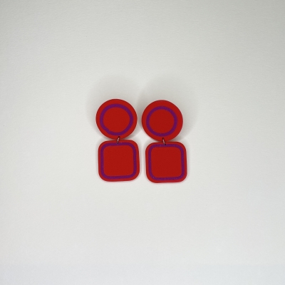 Handmade polymer clay earrings , red colour statement piece