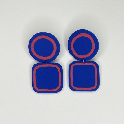 Handmade polymer clay earrings , blue colour statement piece