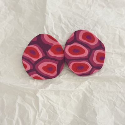 Abstract shape polymer clay earrings with red purple and pink shades