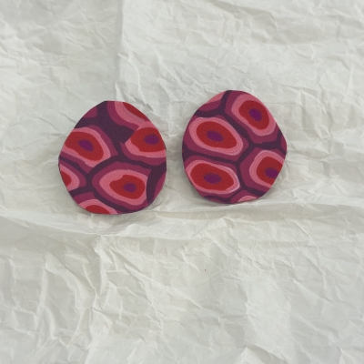 Abstract shape polymer clay earrings with red purple and pink shades