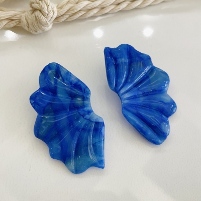 Handcrafted polymer clay earrings flower shape blue Color