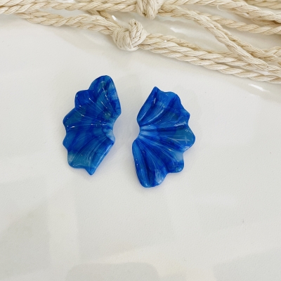 Handcrafted polymer clay earrings flower shape blue Color