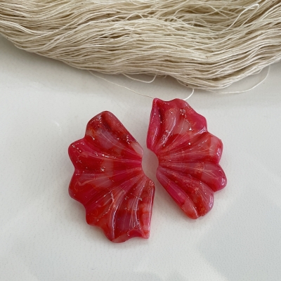 Handcrafted polymer clay earrings flower shape red Color