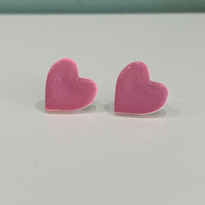 Little sparkly pink heart shape polymer clay earrings, stainless steel back