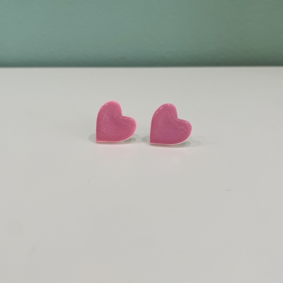 Little sparkly pink heart shape polymer clay earrings, stainless steel back