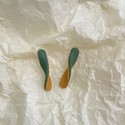 Polymer clay earrings green and orange colour with stainless steel steel backs