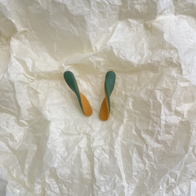 Polymer clay earrings green and orange colour with stainless steel steel backs