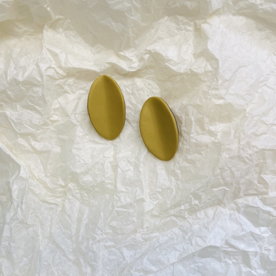 Polymer clay earrings oval shape gold yellow and purple colour with stainless steel steel backs