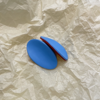 Polymer clay earrings oval shape light blue and deep red colour with stainless steel steel backs