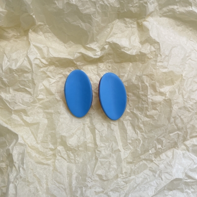 Polymer clay earrings oval shape light blue and deep red colour with stainless steel steel backs