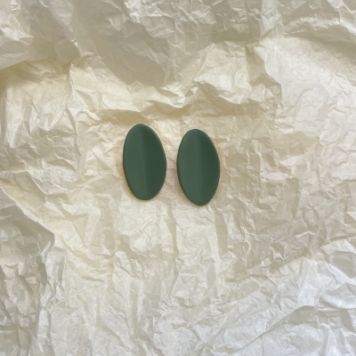 Polymer clay earrings oval shape green and orange colour with stainless steel backs