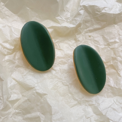 Polymer clay earrings oval shape green and orange colour with stainless steel steel backs