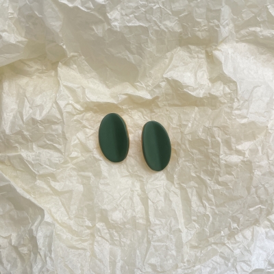 Polymer clay earrings oval shape green and orange colour with stainless steel steel backs